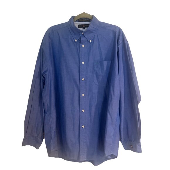 Tommy Hilfiger Dress Shirt Mens Large Blue Long Sleeve Button Up 80s 2 Ply Adult - Picture 1 of 10